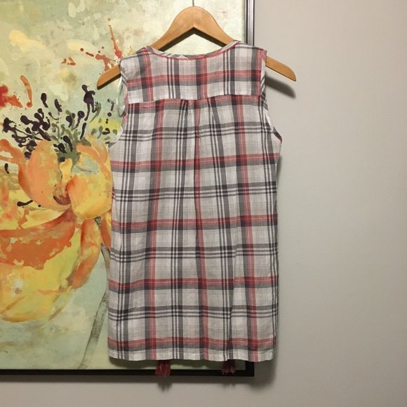 Anthropologie Plaid Tasseled Tank Top - Picture 2 of 9